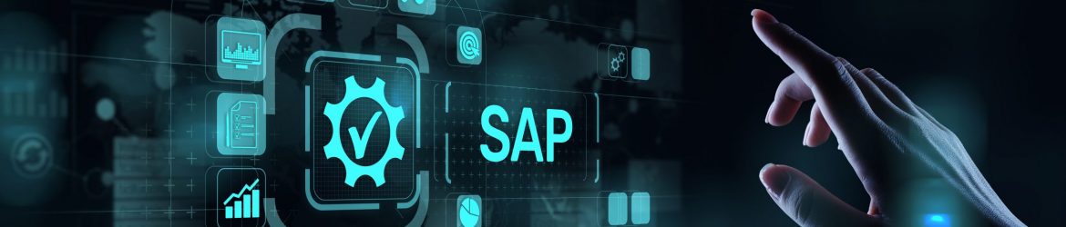 SAP - Business process automation software. ERP enterprise resources planning system concept on virtual screen.